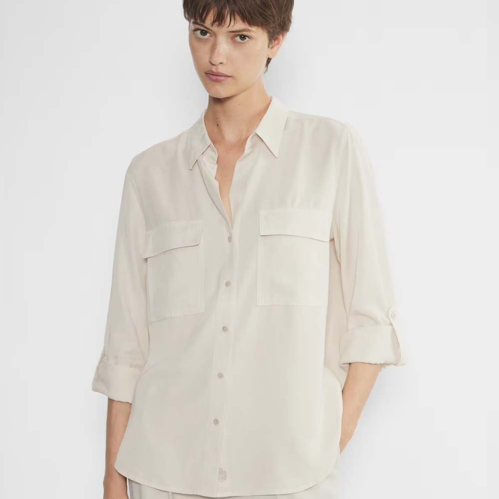 Aritzia Babaton Cream Utility Button Down Pocket Shirt Size Large